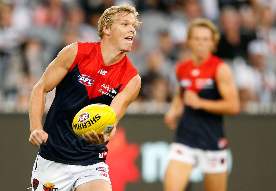 AFL 2016 Rd 04 - Collingwood v Melbourne MELBOURNE, AUSTRALIA - APRIL 17: Josh Wagner of the Demons in action during the 2016 AFL Round 04 match between the Collingwood Magpies and the Melbourne Demons at the Melbourne Cricket Ground, Melbourne on April 17, 2016. (Photo by Adam Trafford/AFL Media)